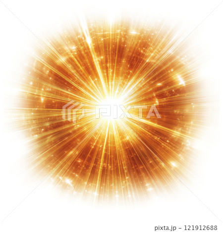 Bright golden burst of light radiating from the center, creating a warm and vibrant atmosphere 121912688