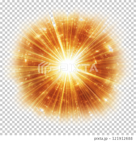Bright golden burst of light radiating from the center, creating a warm and vibrant atmosphere 121912688