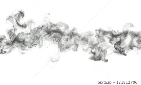 Ethereal gray smoke wisps swirling quietly across a white background 121912706