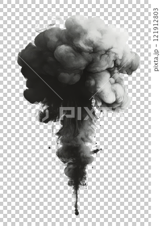 Black smoke rises against a light backdrop, artistically depicting pollution 121912803