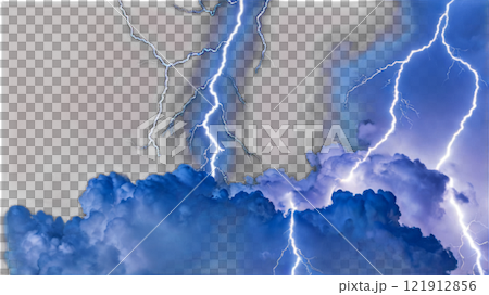Dark thunderstorm clouds with lightning strikes over a landscape during a summer afternoon 121912856