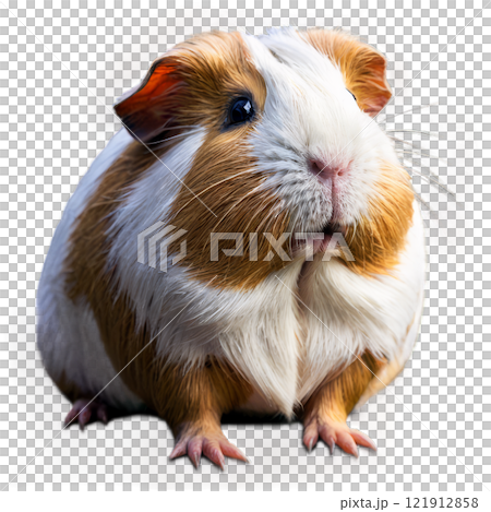 A curious guinea pig exploring its surroundings in a cozy home environment during daylight hours 121912858