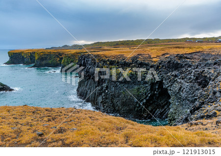 Cliffs on the coast of Arnarstapi on the island of Iceland Cliffs on the coast of Arnarstapi on the island of Iceland 121913015