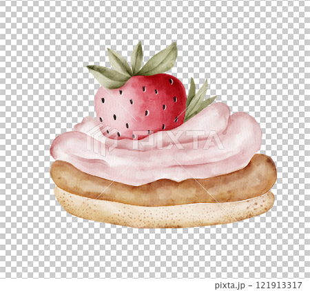 strawberry dessert with creamy glaze on golden crust, watercolor illustration strawberry dessert with creamy glaze on golden crust, watercolor illustration 121913317