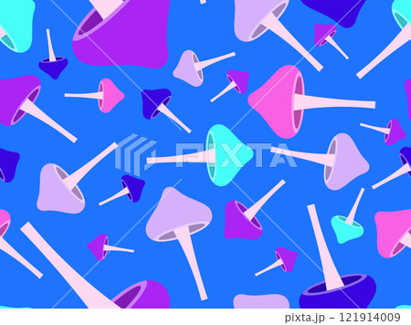 Mushrooms seamless pattern. Mushrooms on a stem. Hallucinogenic mushrooms of different colors. Mushroom design for wallpapers, covers, wrappers and banners. Vector illustration Mushrooms seamless pattern. Mushrooms on a stem. Hallucinogenic mushrooms of different colors. Mushroom design for wallpapers, covers, wrappers and banners. Vector illustration 121914009