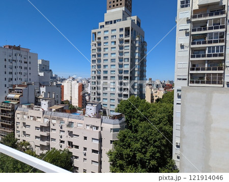 Buenos Aires, Argentina - 01.12.2025: View of urban development in the Palermo area from the top floor of the Vain Hotel on Thames Street. 121914046