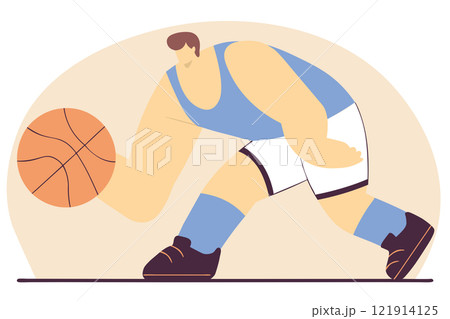 Basketball player with ball vector flat illustration. Sport activity. Competition concept Basketball player with ball vector flat illustration. Sport activity. Competition concept 121914125