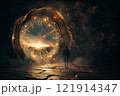 Time machine. The magical picture shows time travel. 121914347
