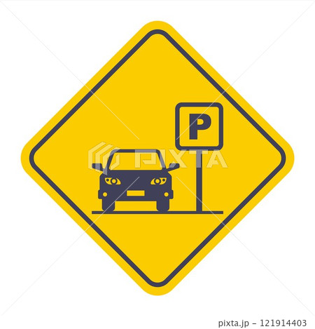 Black icon of car and sign of permission to park. Black icon of car and sign of permission to park. 121914403