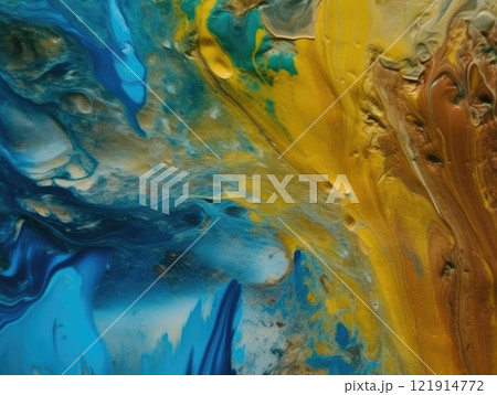 Abstract blue and yellow paint background. Acrylic texture background, Generative AI 121914772