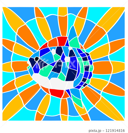 サンフィッシュの名を持つマンボウのタイル画風切り絵イラスト 121914816