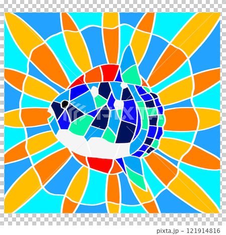 サンフィッシュの名を持つマンボウのタイル画風切り絵イラスト 121914816