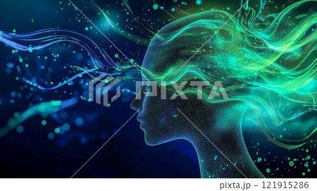 抽象的な青い光の渦と横顔 121915286