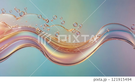 Stunning Elegant Iridescent Rainbow Wave of Flowing Liquid in a Light Blue Background 121915494
