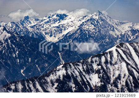北アルプス・爺ヶ岳南峰から見る残雪の槍ヶ岳・穂高岳 北アルプス・爺ヶ岳南峰から見る残雪の槍ヶ岳・穂高岳 121915669