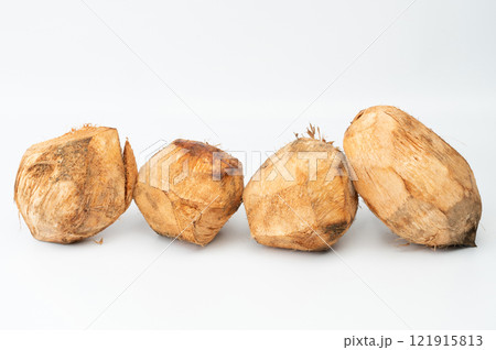 Group of fresh cut coconut 121915813