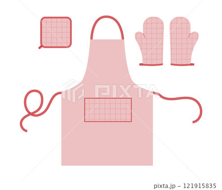 Set of Aprons, Oven Gloves and potholder Fashion pink cartoon windowpane tartan check pattern hand accessory 121915835