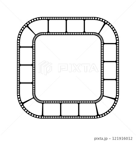 Square frame with film strip borders. Movie or photo camera tape isolated on white background. Storyboard layout. Vintage frame for photographies collage. Vector graphic illustration 121916012