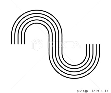 Archway curvy lines. Geometric figure in trendy boho style. Minimalistic design element with wavy stripes for modern templates. Vector graphic illustration Archway curvy lines. Geometric figure in trendy boho style. Minimalistic design element with wavy stripes for modern templates. Vector graphic illustration 121916013