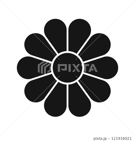 Daisy or gerbera flower silhouette with 10 petals. Flover chart divided on ten equal parts in leaf shapes isolated on white background. Layout for data presentation. Vector graphic illustration 121916021
