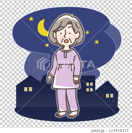 An old lady going out late at night 121916157