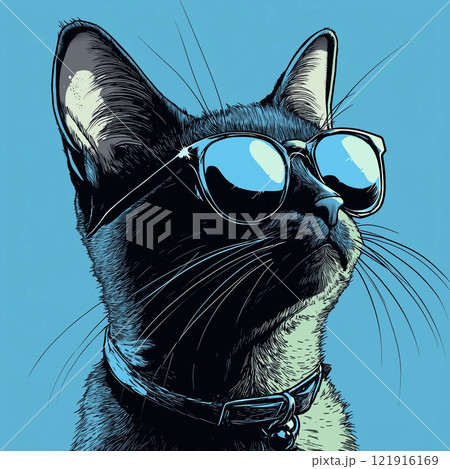サングラスをかけたクールな黒猫のイラスト サングラスをかけたクールな黒猫のイラスト 121916169