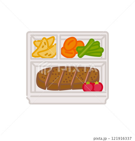 シンプルでかわいいお弁当アイコン：ステーキ弁当 121916337