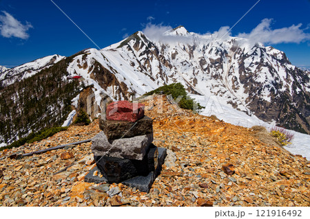 冷乗越付近から見る残雪の鹿島槍ヶ岳 冷乗越付近から見る残雪の鹿島槍ヶ岳 121916492