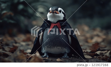 A penguin wearing a black cape and a red tie A penguin wearing a black cape and a red tie 121917168