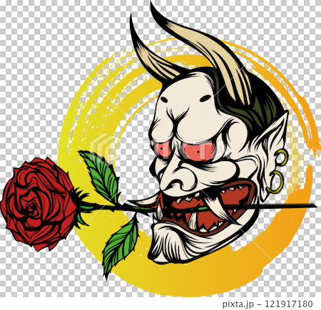 手繪般若和玫瑰部落紋身風格標記 121917180