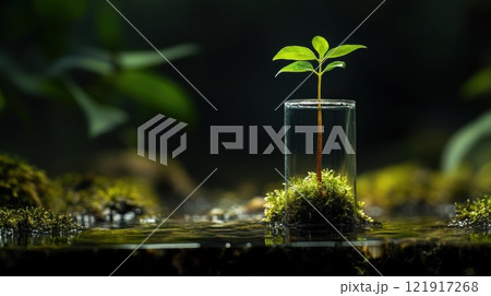 A small plant is growing in a glass container A small plant is growing in a glass container 121917268