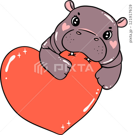 Adorable Valentine Pygmy Hippo bites heart 121917619