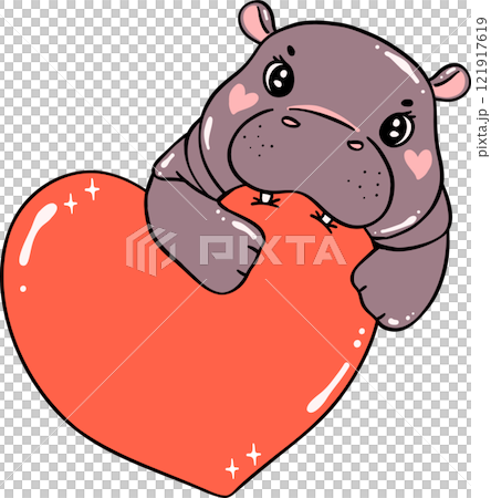 Adorable Valentine Pygmy Hippo bites heart Adorable Valentine Pygmy Hippo bites heart 121917619