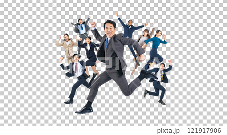 A group of business people of all ages jumping energetically - Hand-cut, transparent, full-body photo PNG 121917906