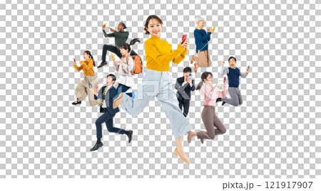 各代人在使用智慧型手機時跳躍 - 手工精確裁剪的透明背景全身照片 PNG 各代人在使用智慧型手機時跳躍 - 手工精確裁剪的透明背景全身照片 PNG 121917907
