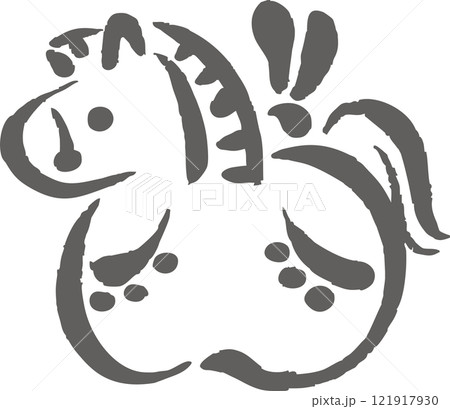 年賀2026　土鈴　午年　馬年　馬　うま年　墨絵　水墨画　版画　日本画　手描き　水彩　イラスト素材 121917930