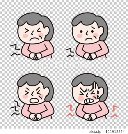 Elderly woman having stomach pain (upper body): Illustration material 121918854