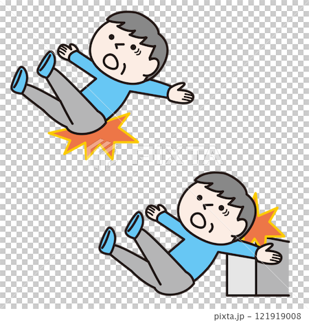 向後摔倒受傷的老人(全身):插畫素材 向後摔倒受傷的老人(全身):插畫素材 121919008