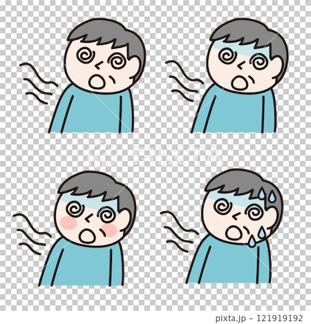 目眩を起こして倒れそうな年配の男性（上半身）：イラスト素材 121919192