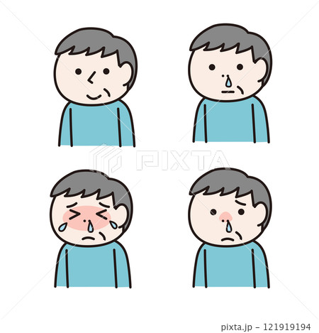 鼻水を垂らす年配の男性（上半身）：イラスト素材 121919194