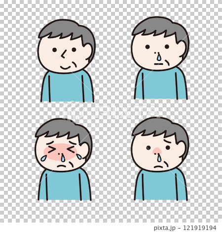 鼻水を垂らす年配の男性（上半身）：イラスト素材 121919194