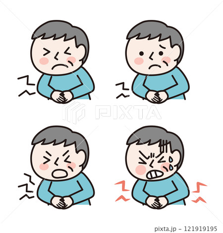 腹痛を起こす年配の男性（上半身）：イラスト素材 121919195