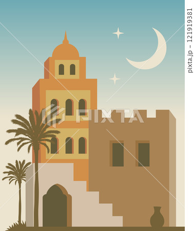 traditional southern Arabic architectural style, moroccan town flat illustration traditional southern Arabic architectural style, moroccan town flat illustration 121919381