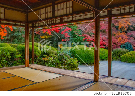 【京都風景】詩仙堂　秋の日差しに赤く染まる庭園 121919709