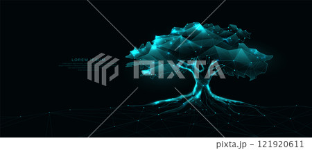 Futuristic Digital Tree Made of Connected Polygonal Lines Futuristic Digital Tree Made of Connected Polygonal Lines 121920611