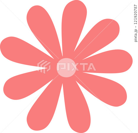 Illustration featuring a vibrant pink daisy flower with rounded petals, blooming against a clean white background, embodying a simple and minimalist design that evokes beauty and elegance 121920787