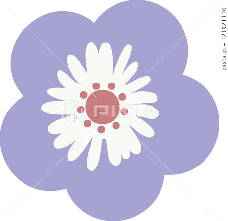Purple flower featuring delicate white petals and a vibrant pink center, creating a stunning design perfect for nature inspired, spring, and floral themed projects Purple flower featuring delicate white petals and a vibrant pink center, creating a stunning design perfect for nature inspired, spring, and floral themed projects 121921110