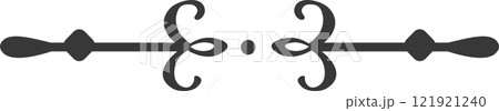 Horizontal calligraphic divider featuring decorative swirls and dots, connecting two stylized tear shaped ends, creating a visually appealing separation element 121921240