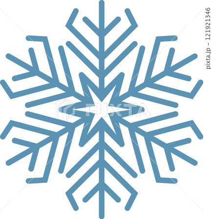 Simple light blue snowflake with a star in the center, ideal for representing winter, christmas or cold temperatures, isolated on a white background 121921346