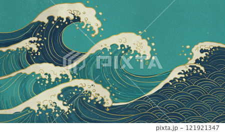 葛飾北斎イメージの波 121921347